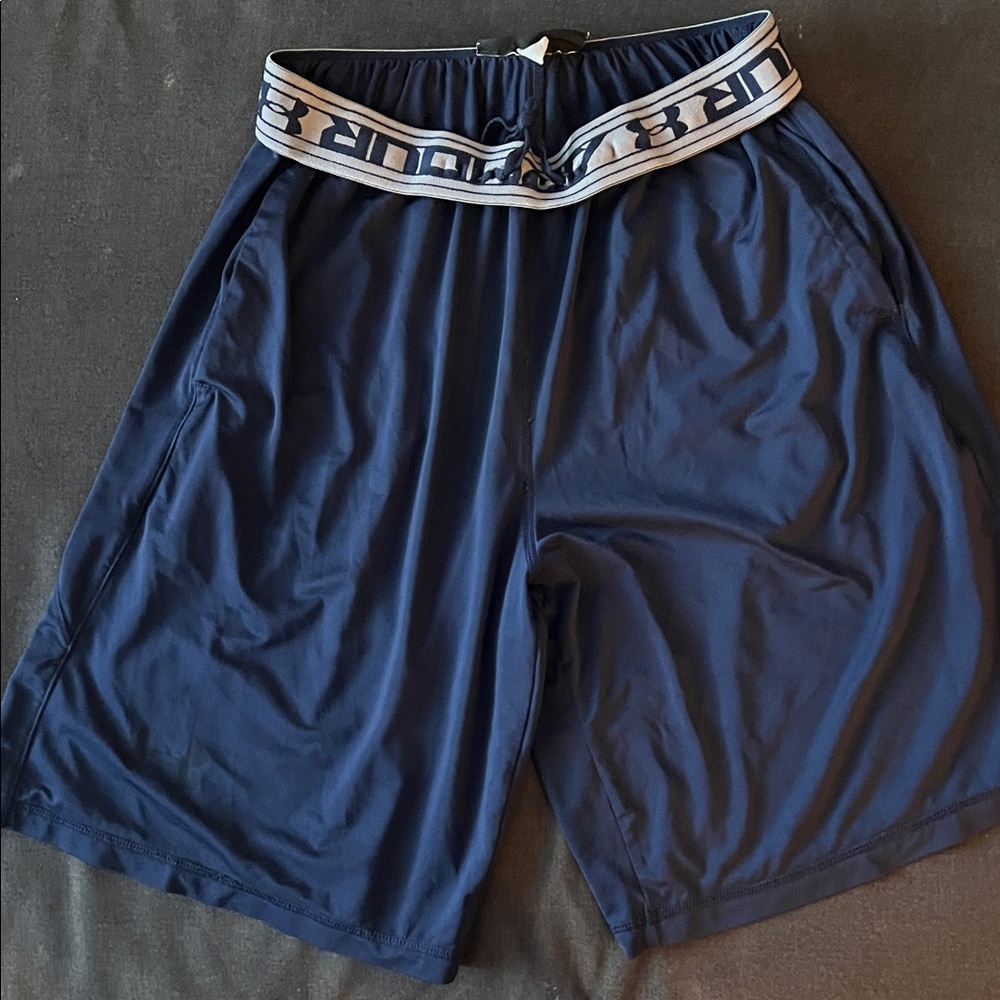 Under Armour Dark Blue Athletic Shorts with Logo Waistband